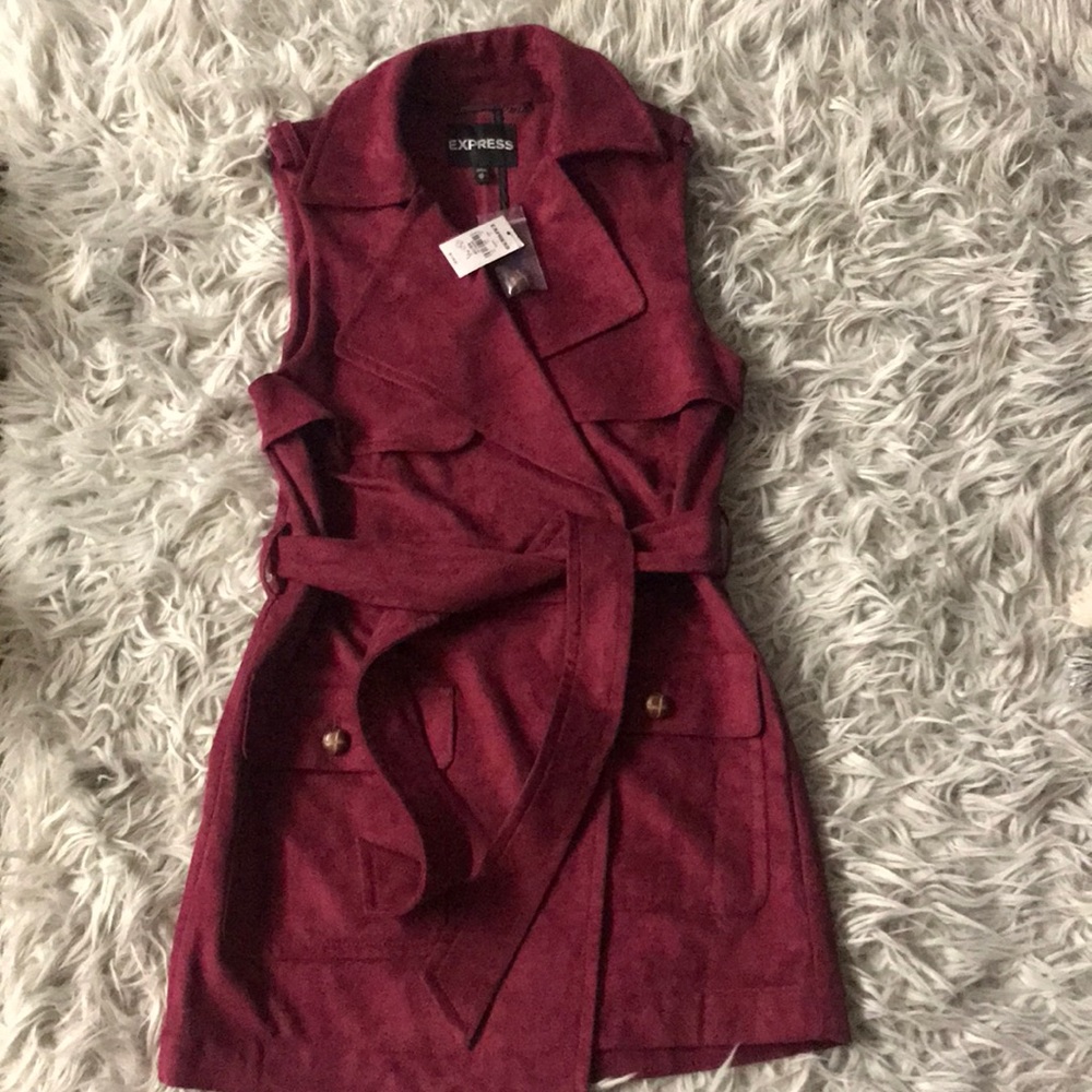 Brand new express faux suede trench long vest